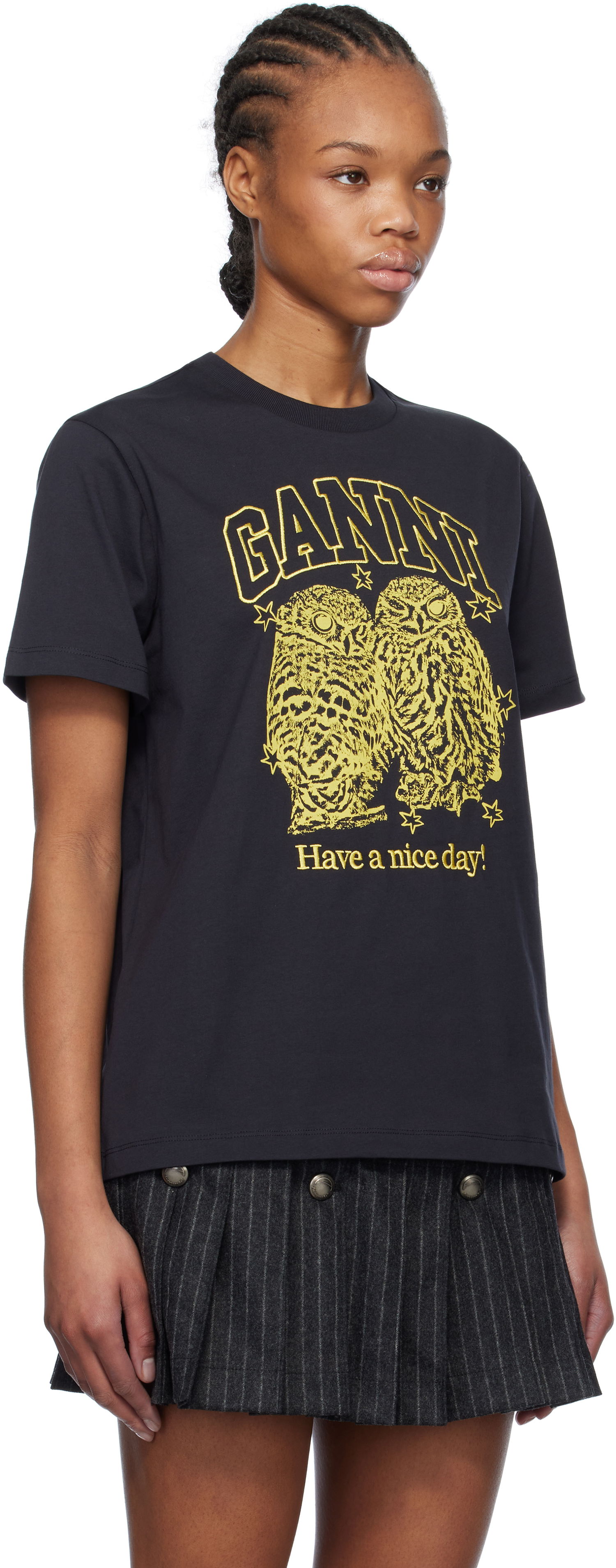 T-shirt GANNI GANNI Owls Relaxed Jersey T-Shirt Svart | T4059, 1