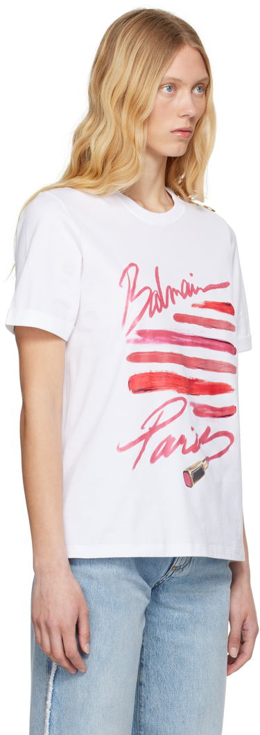 T-shirt Balmain Balmain Lipstick Print T-Shirt Vit | EF0EF135GE91, 1