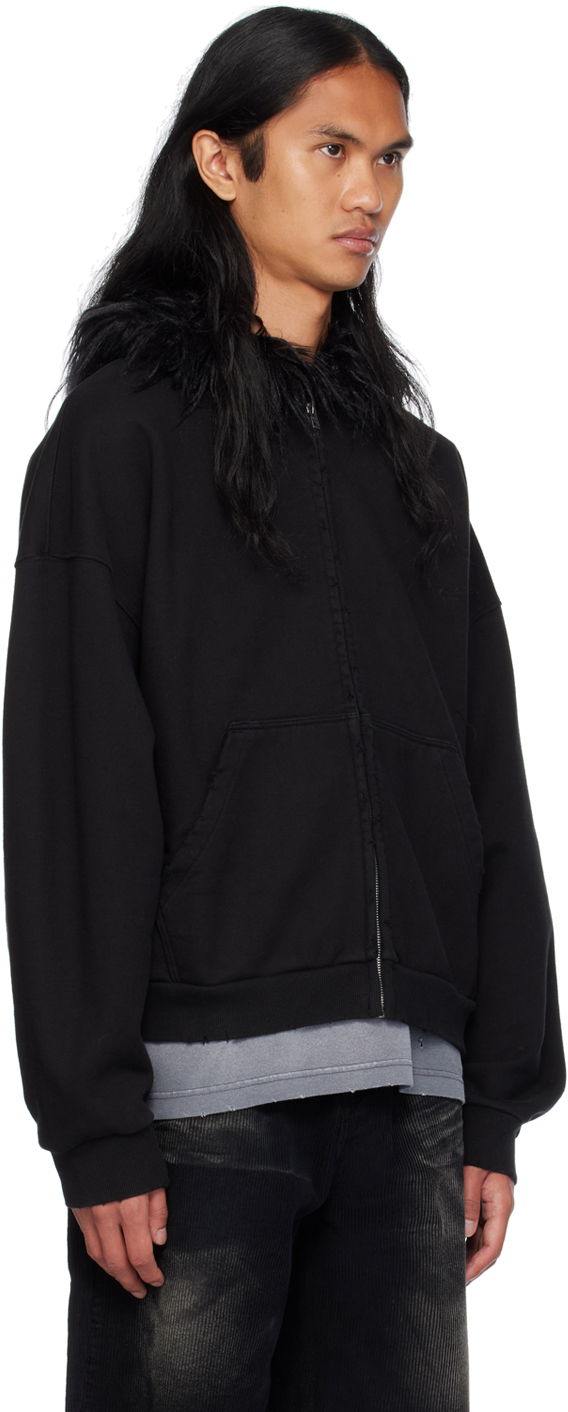 Sweatshirt We11done Faux Fur Trim Zip-Up Hoodie Svart | WD-TJ2-24-811-U-BK, 1