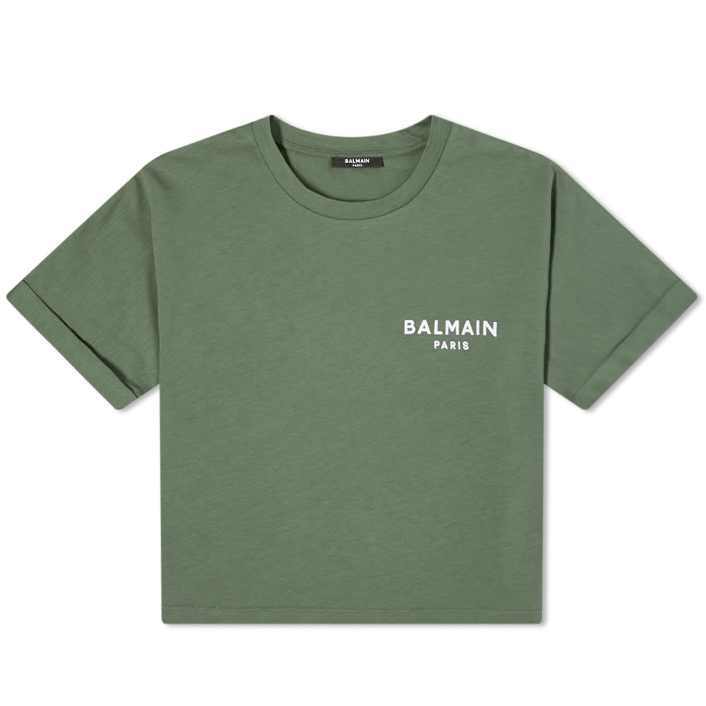 Crop top Balmain Cropped Logo Tee Grön | WF0EE005B013, 0