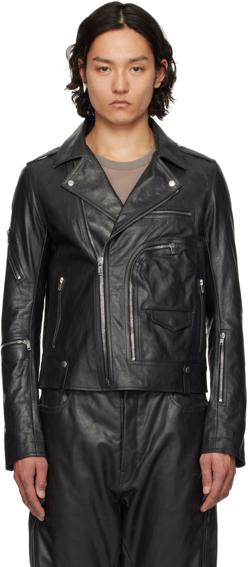 Jacka Rick Owens Rick Owens Hollywood Bauhaus Stooges Leather Jacket Svart | RU01E5765 LTP