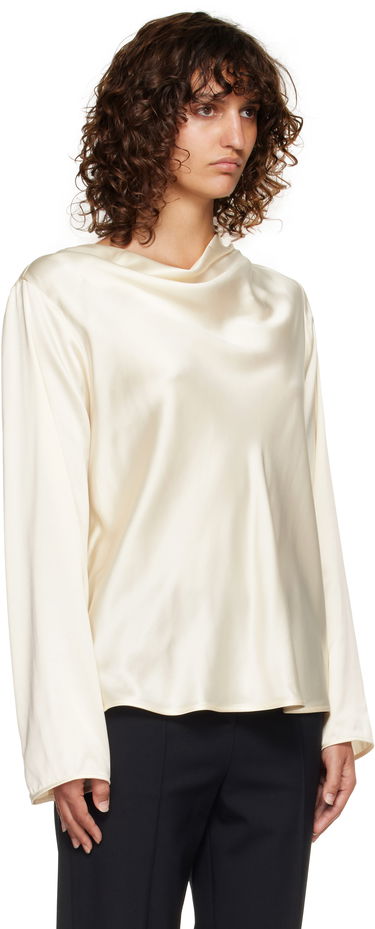 Skjorta Loulou de Saison Loulou de Saison Riddy Draped Satin Blouse Vit | RIDDY, 1