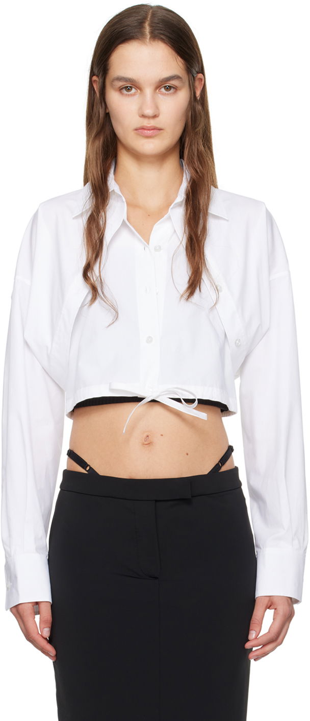 Skjorta Alexander Wang Layered Cropped Tie-Front Shirt Vit | 4WC1241446, 0