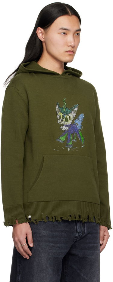 Sweatshirt We11done We11done Grunge Monster Pony Knit Hoodie Grön | WD-KT0-25-659-U-KK, 1