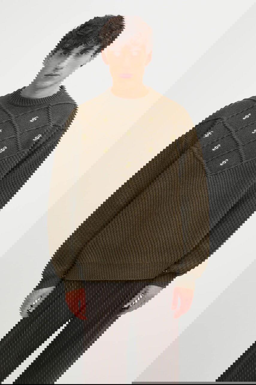 Sweater Drôle de Monsieur Drôle de Monsieur La Maille Monogramme Wool Knit Sweater Grön | I.PO180.WO018, 0