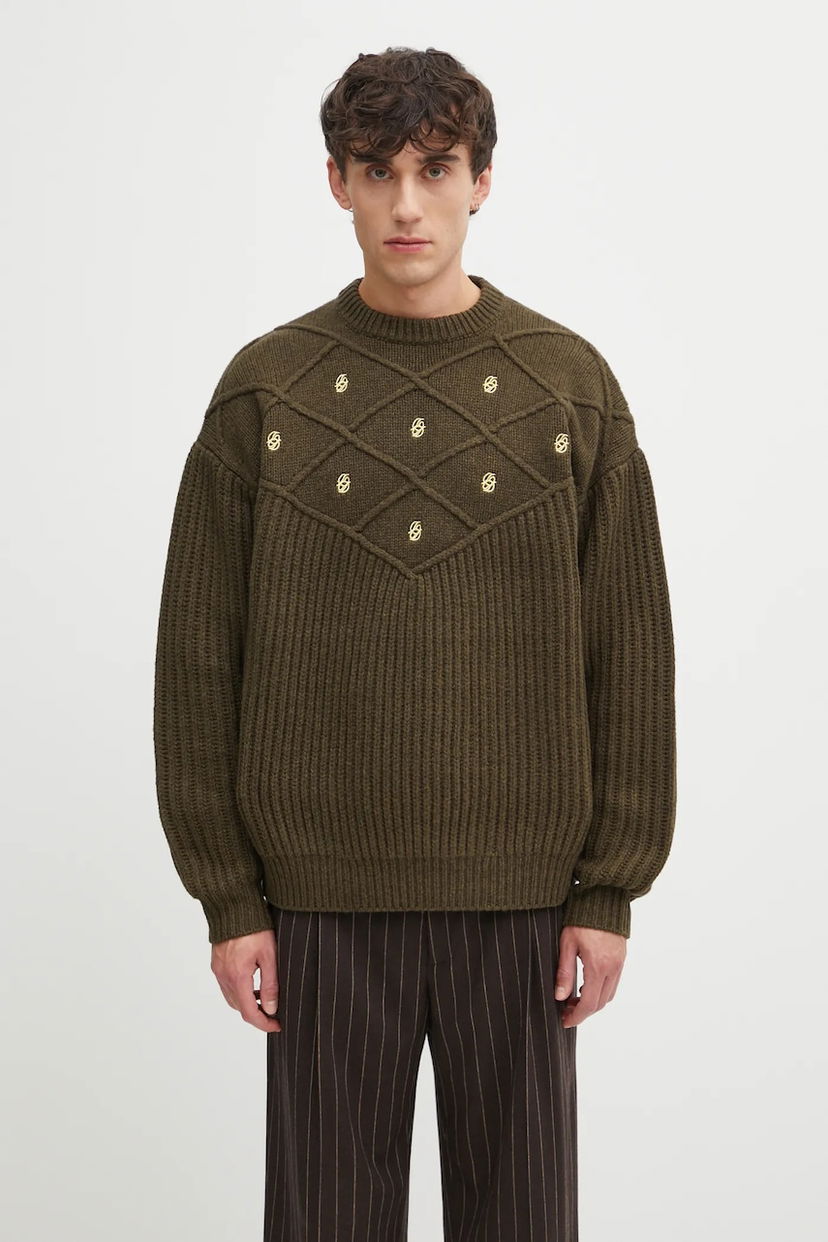 Sweater Drôle de Monsieur Drôle de Monsieur La Maille Monogramme Wool Knit Sweater Grön | I.PO180.WO018