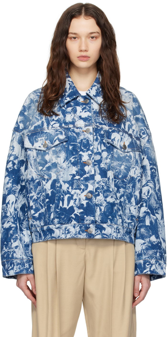 Jacka Stella McCartney Stella McCartney Animal Crowd Print Denim Jacket Blå | 6D01973SPH65