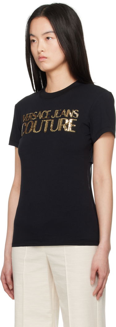 T-shirt Versace Versace Jeans Couture Sequin Logo T-Shirt Svart | E78HAHE00_ECJ02E, 3