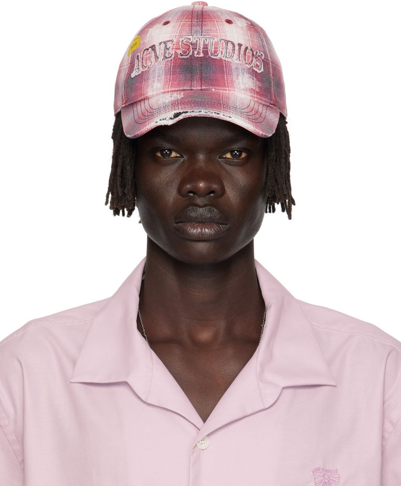 Keps Acne Studios Distressed Plaid Cap Rosa | C40411-