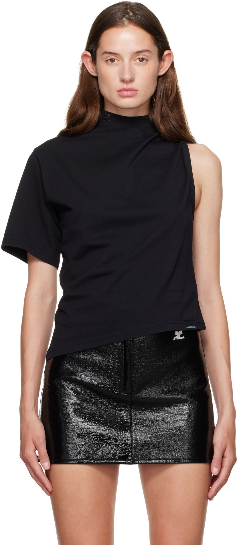 T-shirt Courrèges Courrèges Twist Asymmetrical T-Shirt Svart | 325JTS209JS0233