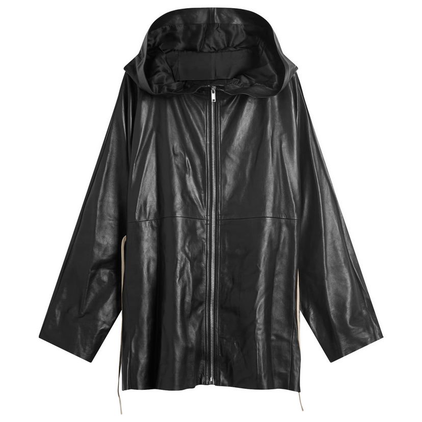 Jacka Rick Owens Rick Owens Zip Front Hooded Leather Jacket Svart | RP02E4745-LBY-09