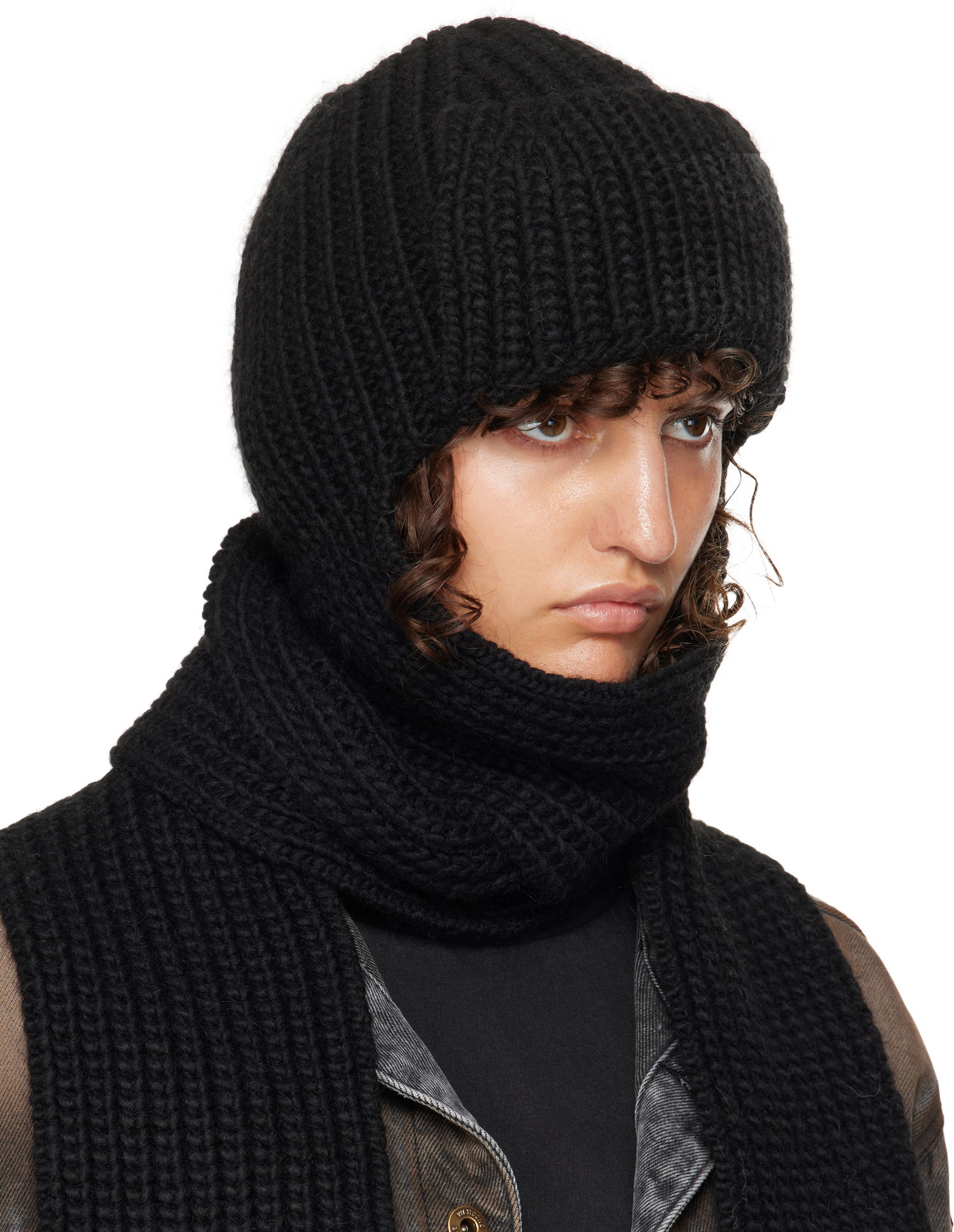 Mössa We11done We11done Chunky Knit Muffler & Beanie Set Svart | WD-KH3-24-642-U-BK, 1