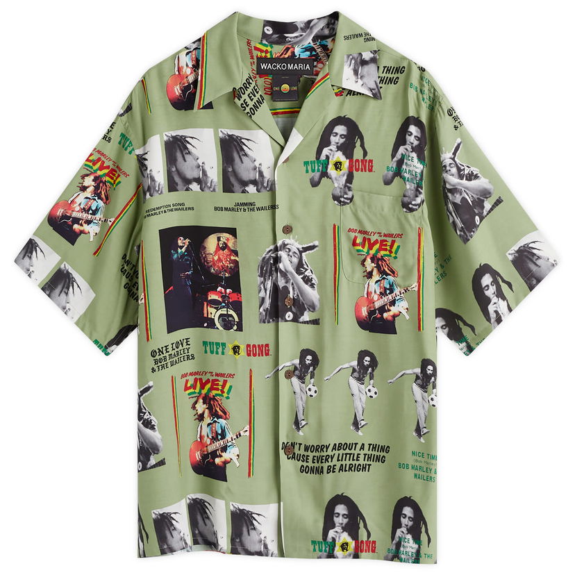 Skjorta WACKO MARIA Bob Marley Type-1 Hawaiian Shirt Large Grön | BOBMARLEY-WM-HI09-GRN