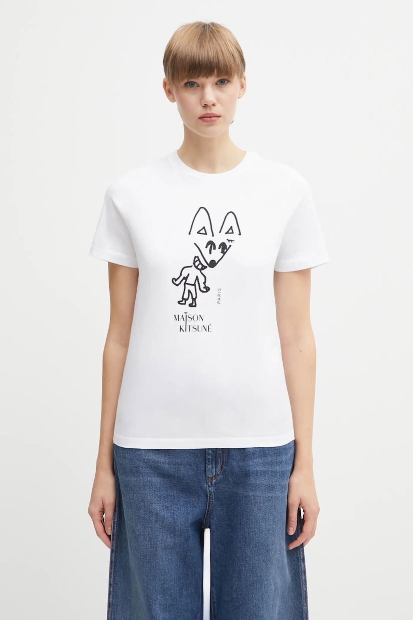 T-shirt MAISON KITSUNÉ Party Fox Regular T-Shirt Vit | PW00120KJ7026