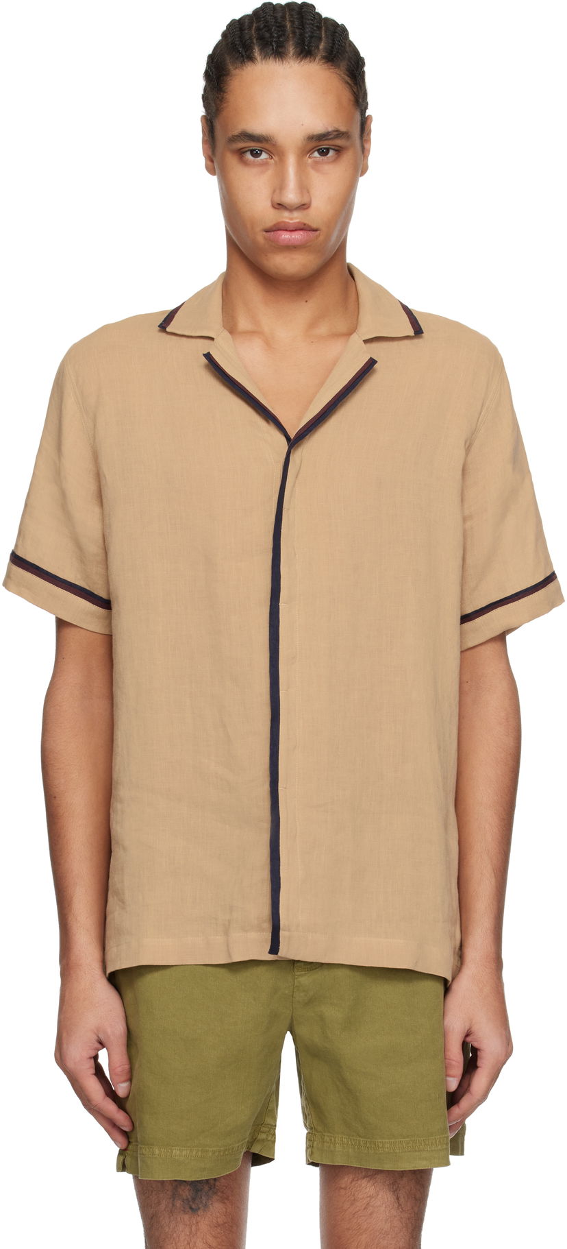 Skjorta Orlebar Brown Orlebar Brown Maitan Linen Resort Shirt Beige | 280304