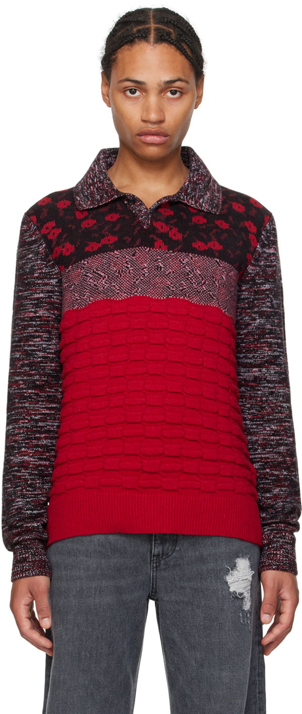 Polotröja JW Anderson Multi-Texture Polo Röd | KW1231-YN0357, 0