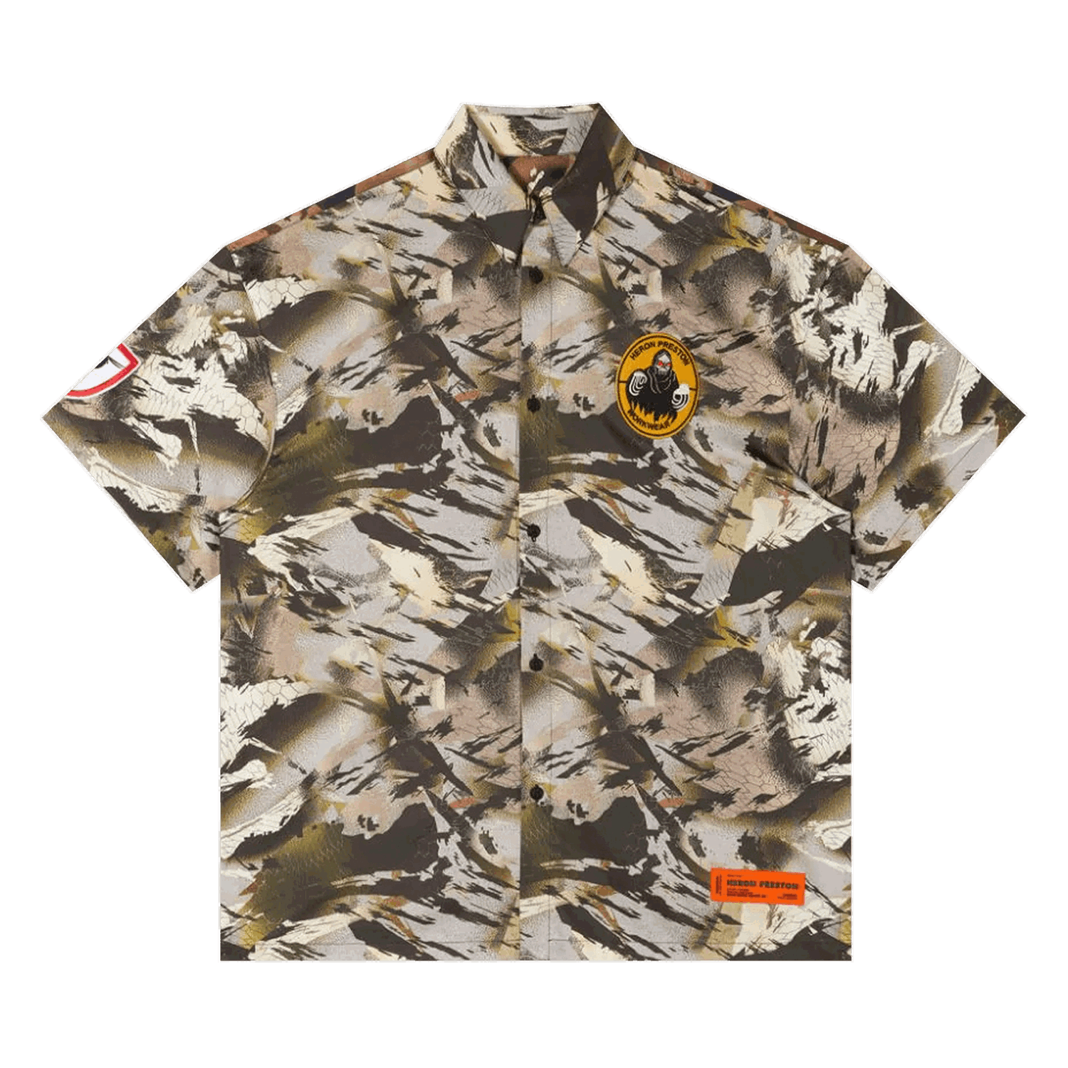 Skjorta HERON PRESTON Camo Popeline Bowling Shirt Grön | HMGA027S22FAB0025900, 0