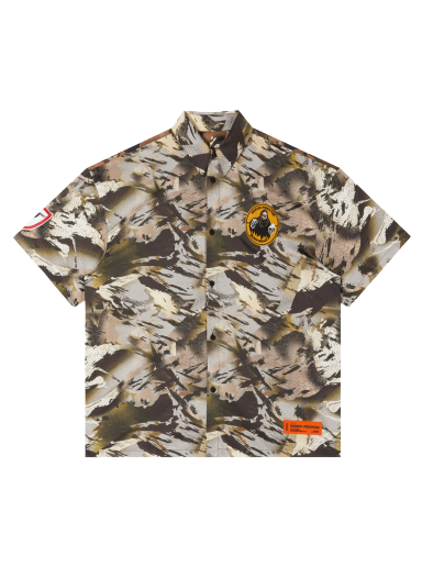 Skjorta HERON PRESTON Camo Popeline Bowling Shirt Grön | HMGA027S22FAB0025900