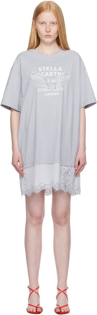 Klä Stella McCartney Stella McCartney Lace-Insert Graphic T-Shirt Minidress Grå | 6J04063SPZ99, 0