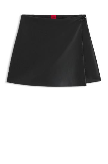 Kjol BOSS Wrap-front Faux Leather Mini Skort Svart | 50542312, 0