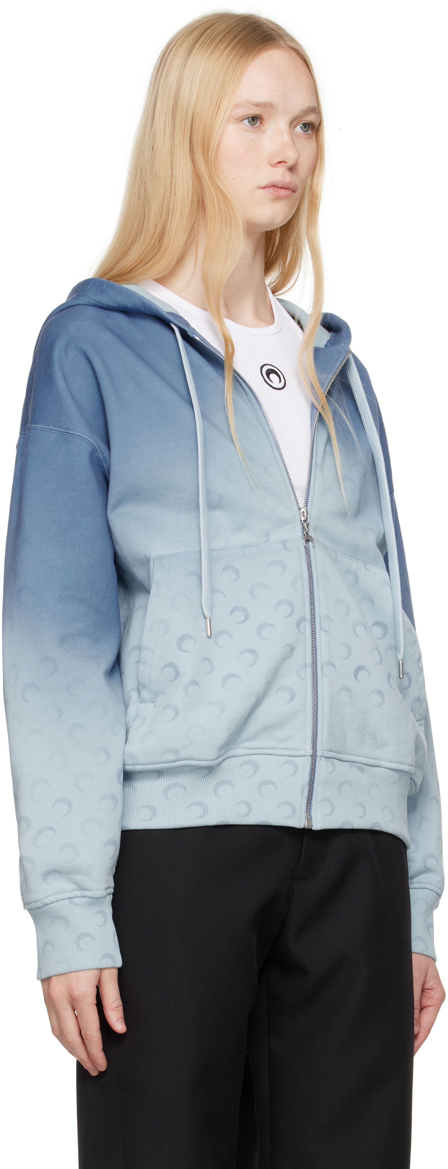 Sweatshirt Marine Serre Marine Serre Moon Faded Fleece Zip Hoodie Blå | UST017B CJER0073, 1