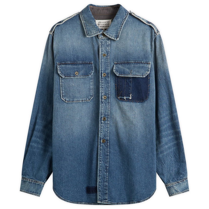 Jacka Maison Margiela Maison Margiela Distressed Patchwork Denim Shirt Jacket Blå | S50DT0064-M30034-961