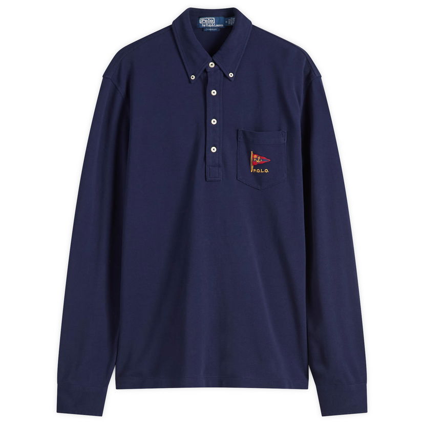 Polotröja Polo by Ralph Lauren Classic Fit Long Sleeve Polo Shirt, Size Large Mörkblå | 710964548002