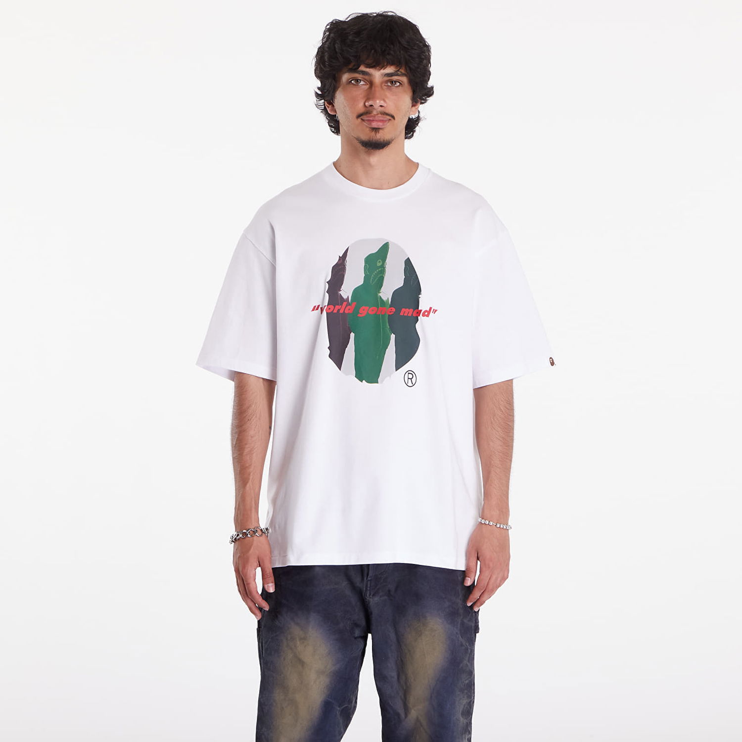 T-shirt BAPE A BATHING APE Shark Shinji Ape Head Relaxed Fit Tee Vit | 001TEK301328MWHT, 0