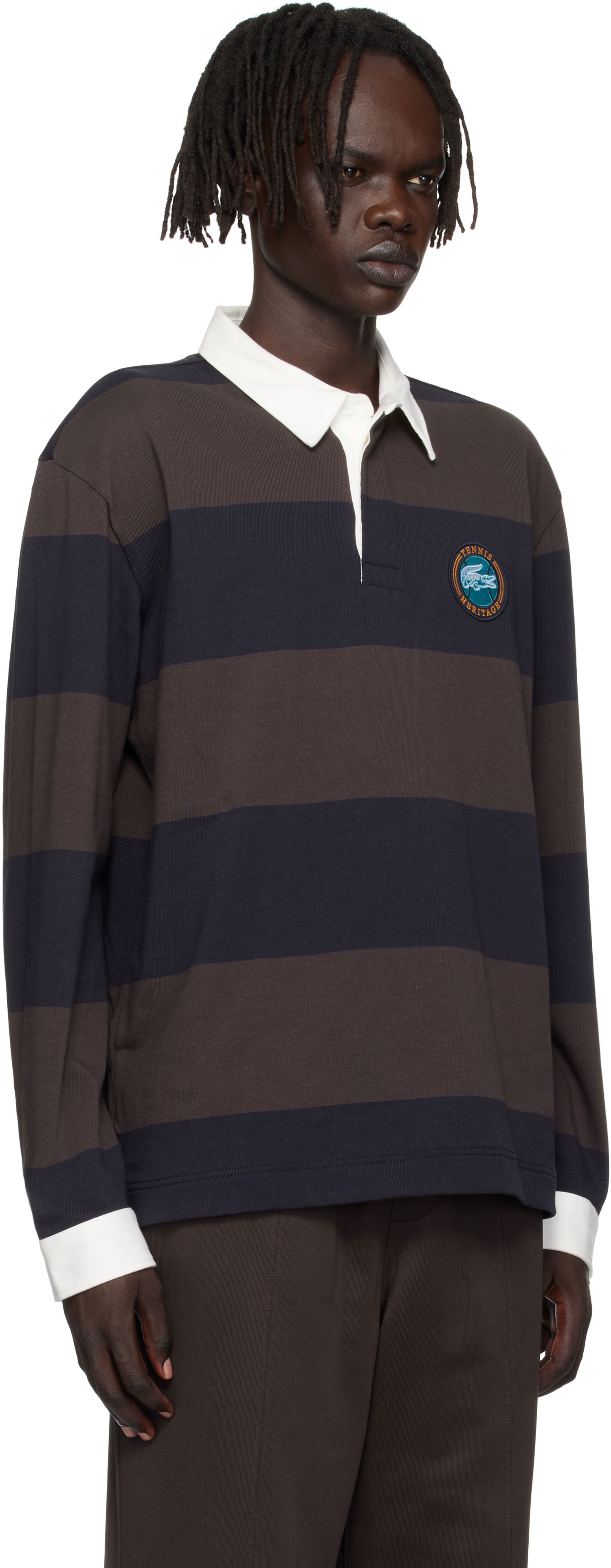 Polotröja Lacoste Lacoste Relaxed Fit Striped Rugby Polo Brun | KH5916_6IY, 1