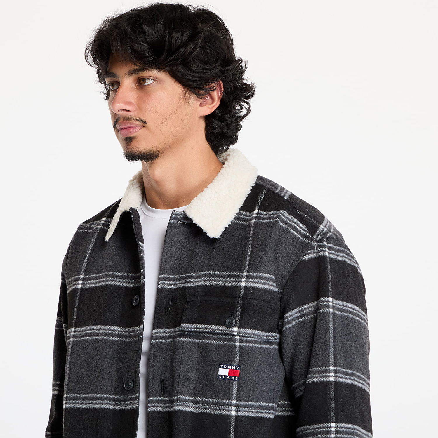 Jacka Tommy Hilfiger Check Sherpa Overshirt Black Check Svart | DM0DM19652 BDS, 1