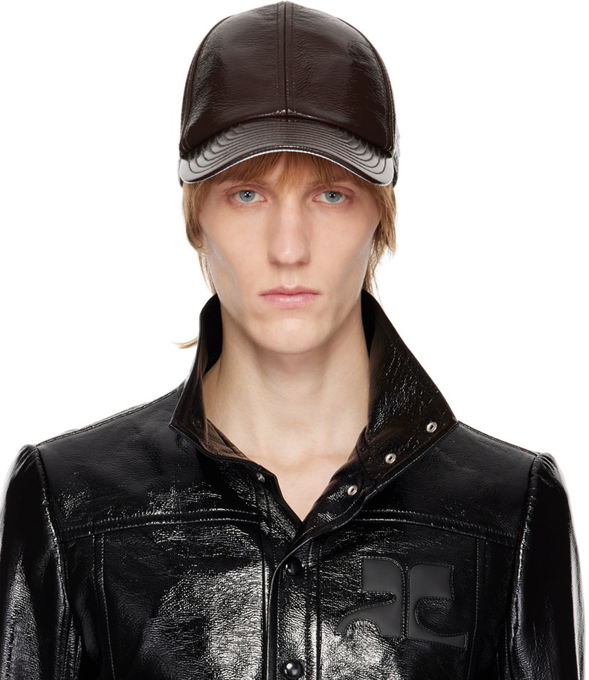 Keps Courrèges Faux-Leather Logo Cap Brun | PERACT002VY0003