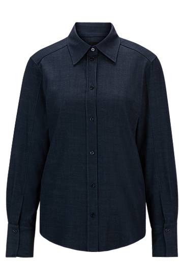 Skjorta BOSS Regular-Fit Denim-Effect Twill Blouse Mörkblå | 50518443