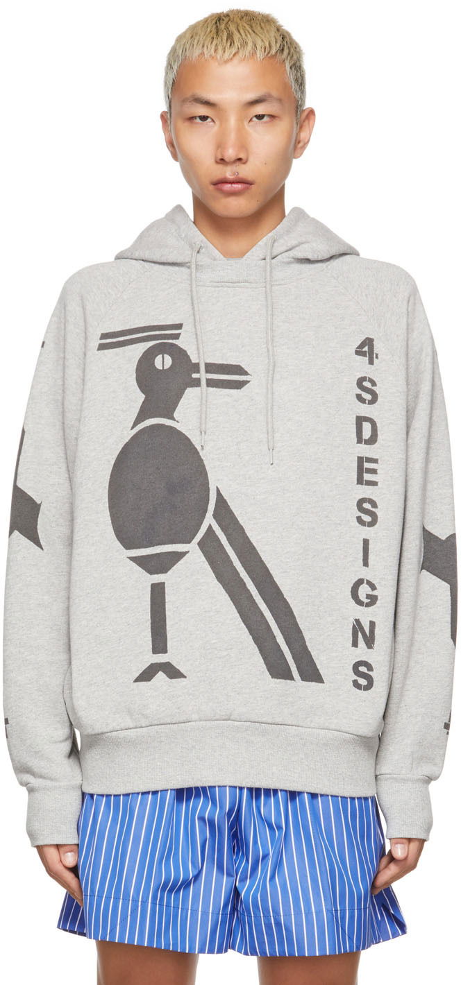 Sweatshirt 4sdesigns Bird Stencil Print Hoodie Grå | S22/530, 0