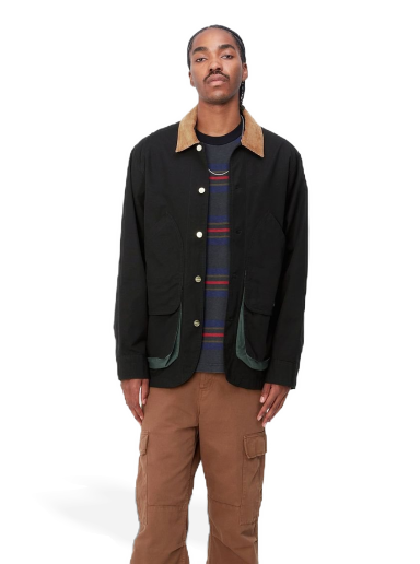 Jacka Carhartt WIP Heston Jacket "Black / Discovery Green heavy stone wash" Svart | I032148_1OC_60