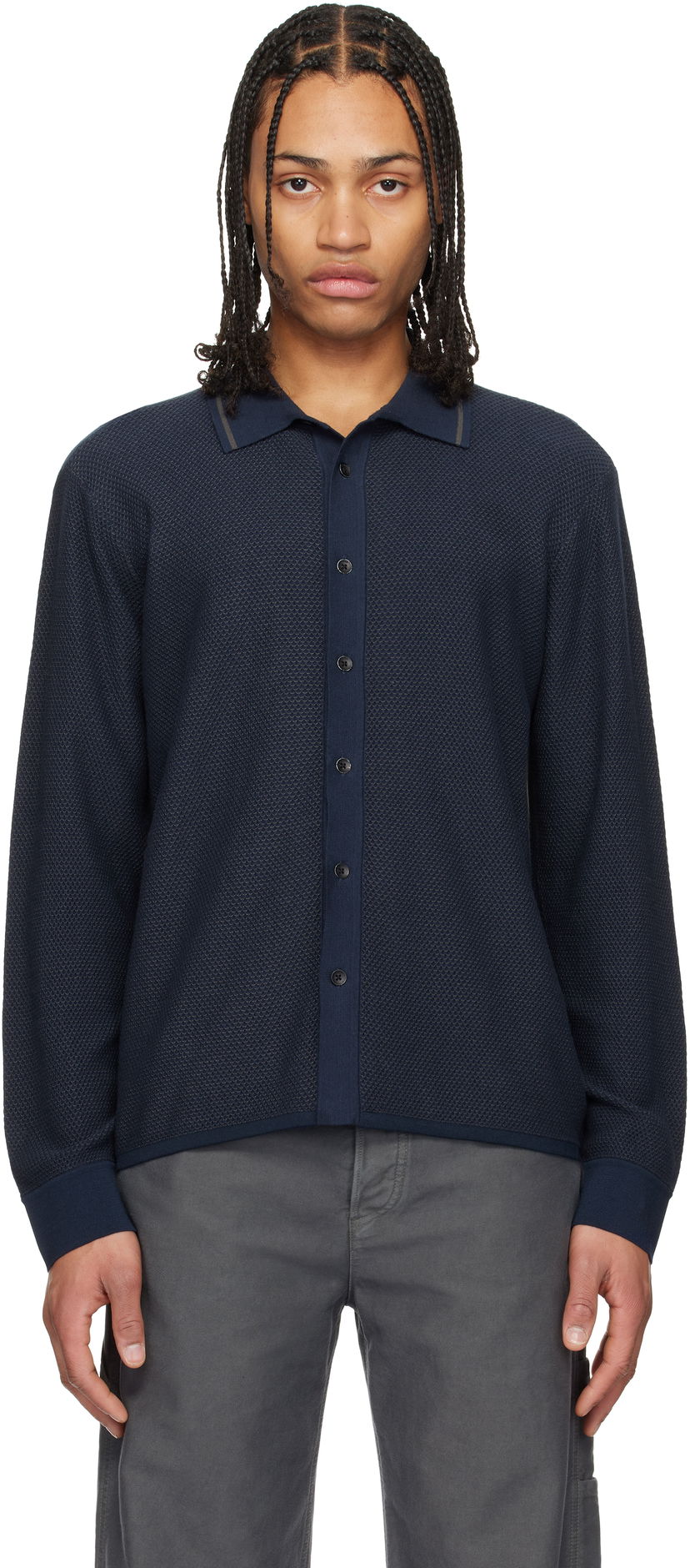 Sweater rag & bone Rag & Bone Harvey Knit Polo Shirt Mörkblå | MBS24H040BC40