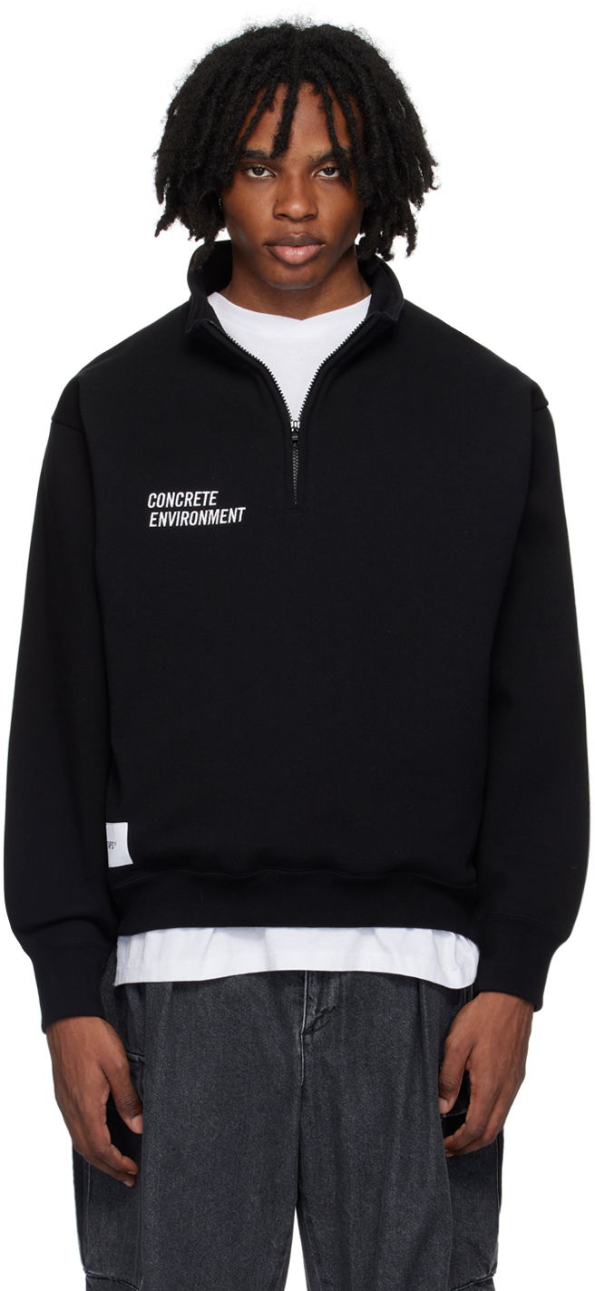 Sweatshirt WTAPS Black Half-Zip Logo Sweatshirt Svart | 241ATDT-CSM05