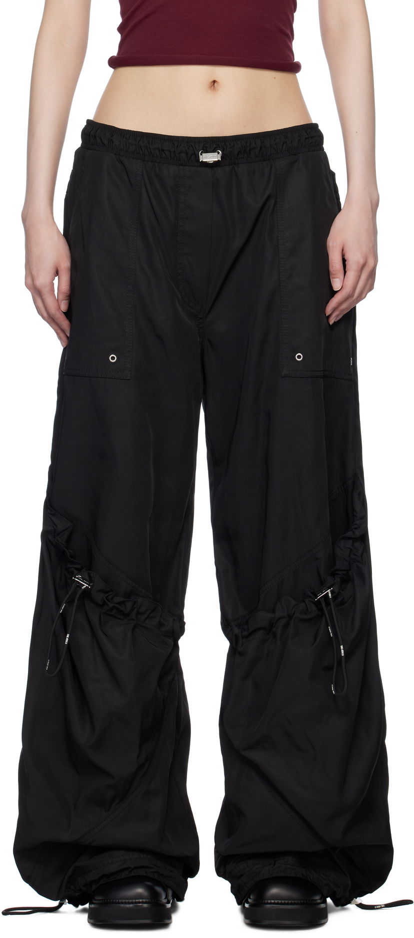 Cargo byxor The Attico Attico Parachute Cargo Drawstring Trousers Svart | 250WCP00255 PLL001AA