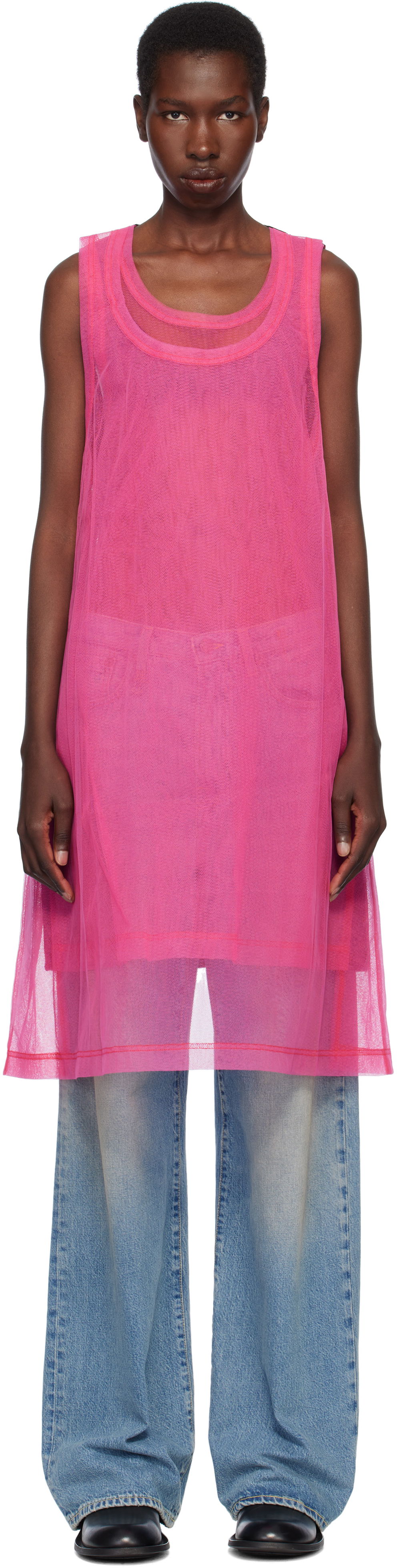 Linne Comme des Garçons Homme Plus Jersey & Nylon Tulle Tank Top Rosa | PO-T027-051, 0