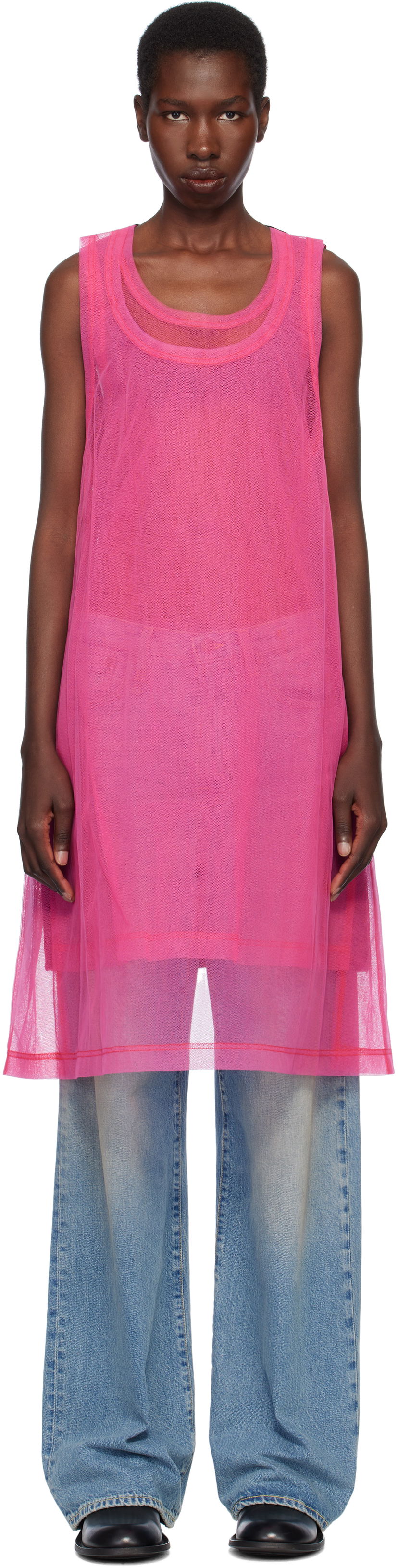 Linne Comme des Garçons Homme Plus Jersey & Nylon Tulle Tank Top Rosa | PO-T027-051