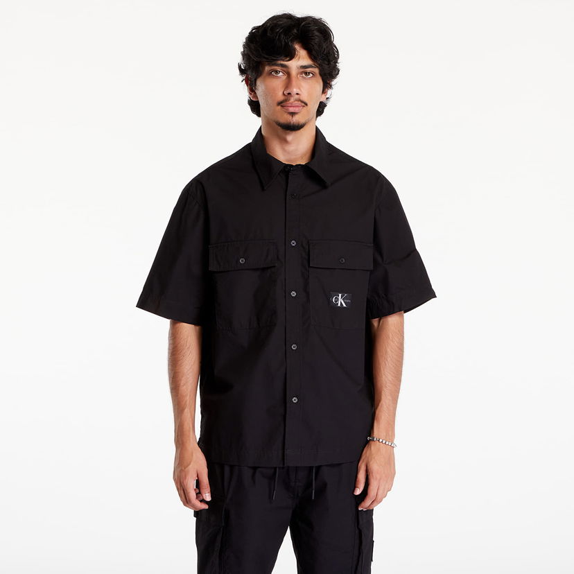 Skjorta CALVIN KLEIN Cotton Poplin Utility Shirt Black Svart | J30J325606 BEH