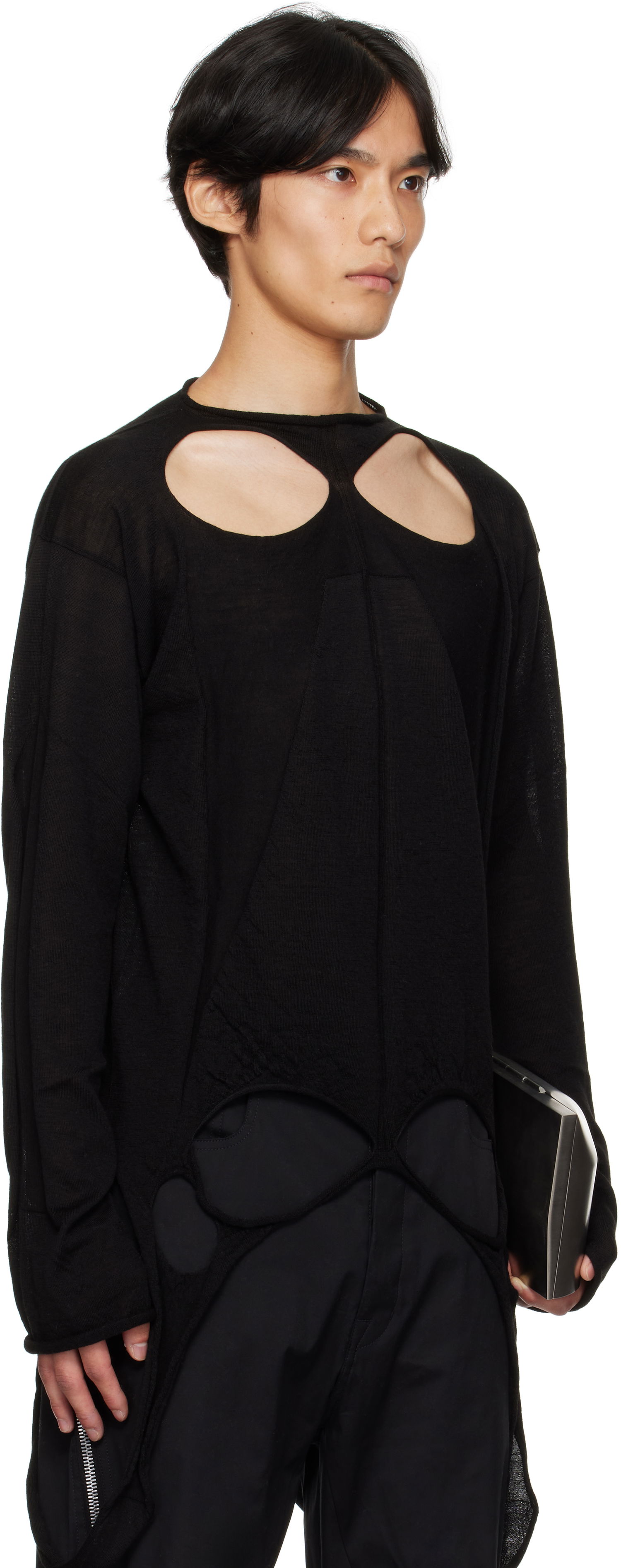 Sweater Rick Owens Rick Owens Concordians Slashed Pull Sweater Svart | RU02E1671 ML, 1
