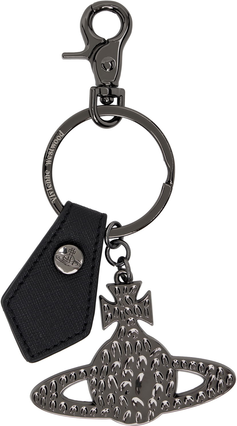 Nyckelringar Vivienne Westwood Vivienne Westwood Hammered Orb Keyring with Saffiano Leather Tag Svart | 8203012GU-OM0014-