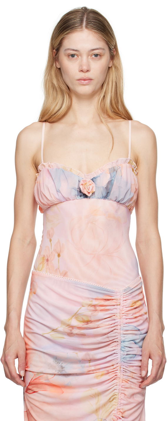 Kropp GUIZIO GUIZIO Adelpha Floral-Print Ruched Bodysuit Rosa | P24D02K067