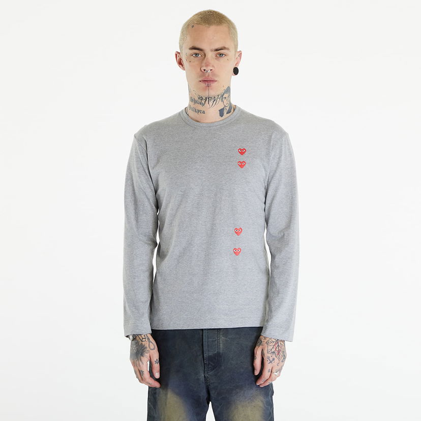 T-shirt Comme des Garçons PLAY Long Sleeve Logo Print T-Shirt UNISEX Grey Grå | AXT339 grey