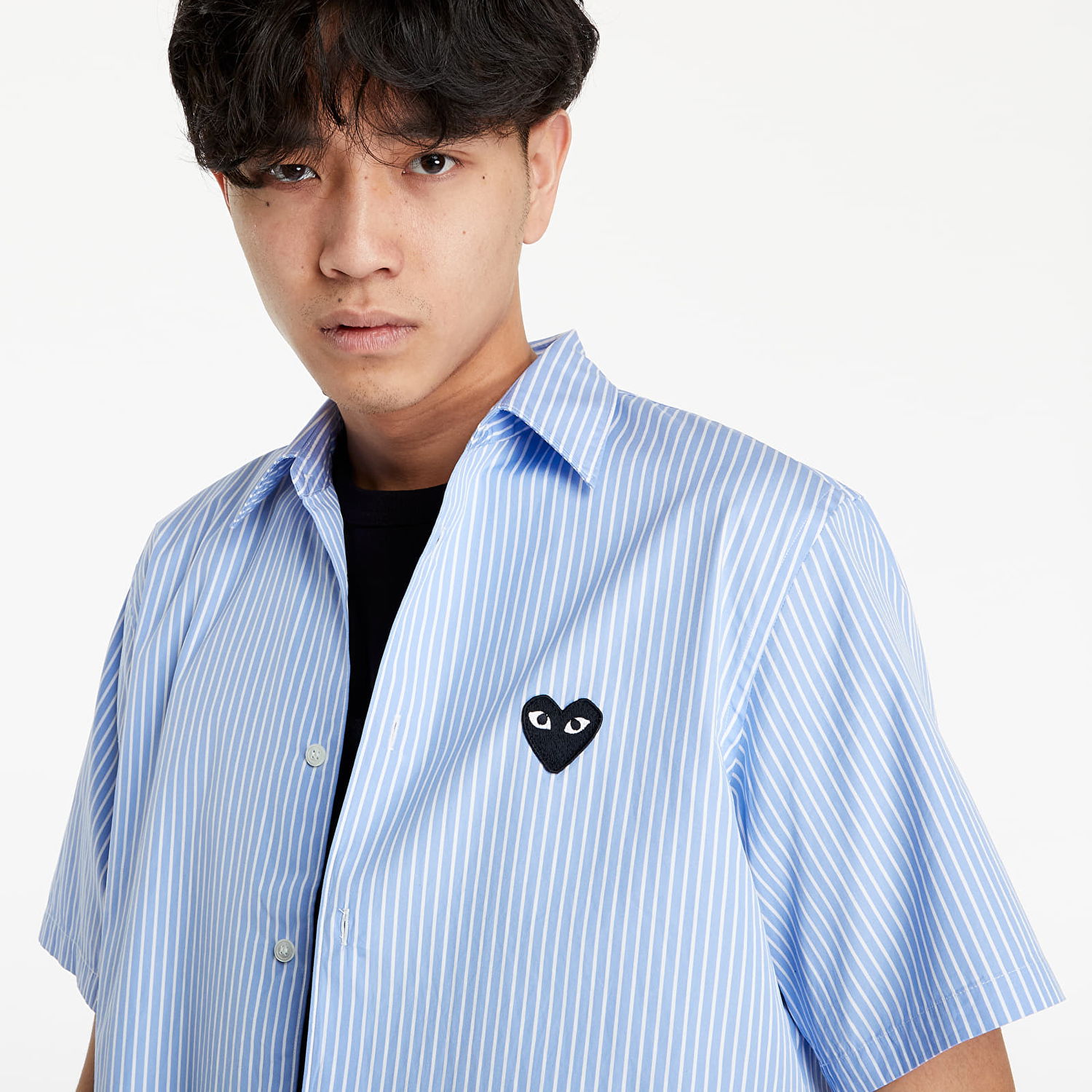 Skjorta Comme des Garçons PLAY Black Heart Striped Shirt Blå | AZB020 Blue, 1
