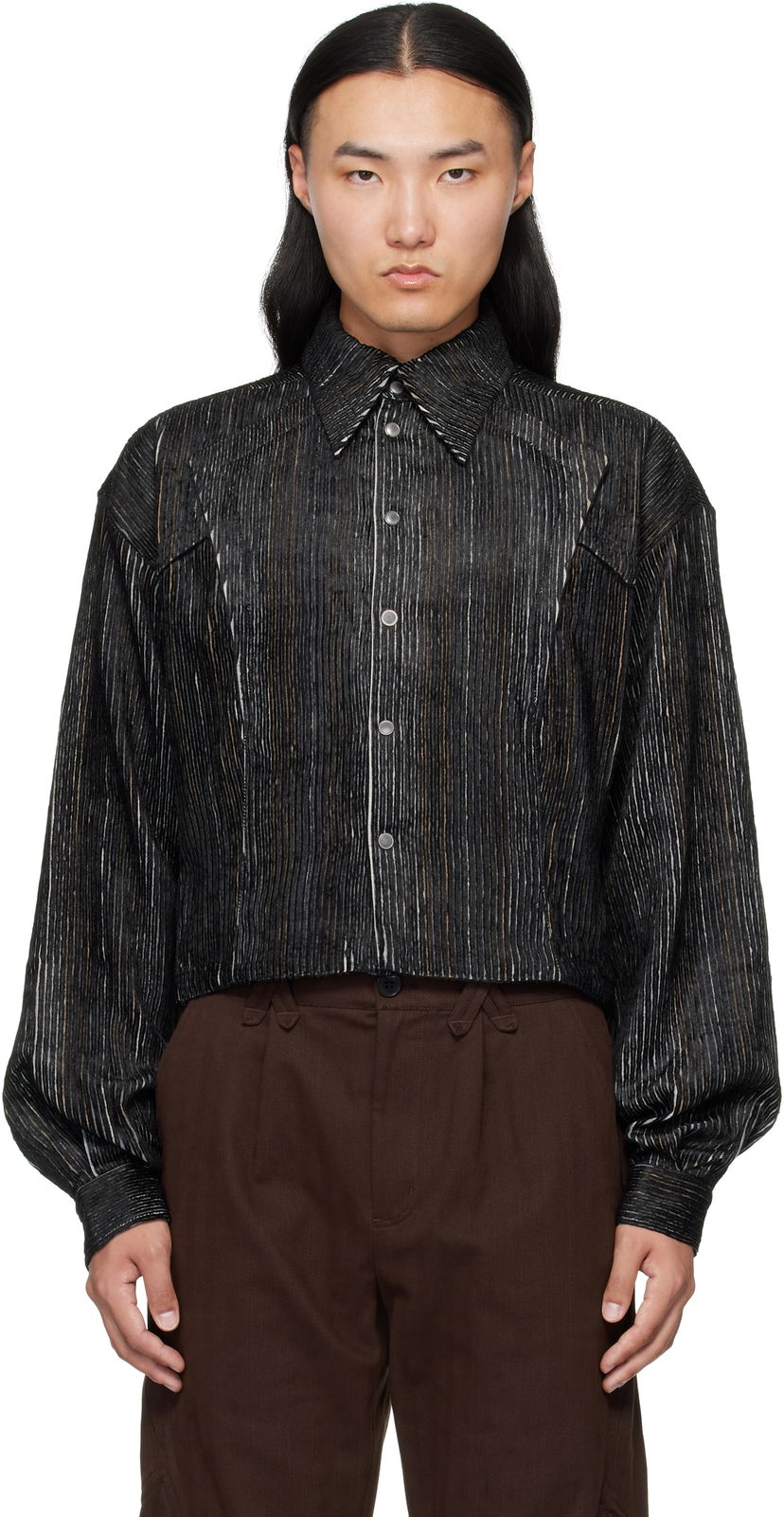 Skjorta KIKO KOSTADINOV Kiko Kostadinov Kraner Striped Cropped Shirt Svart | KKAW25SH01-53