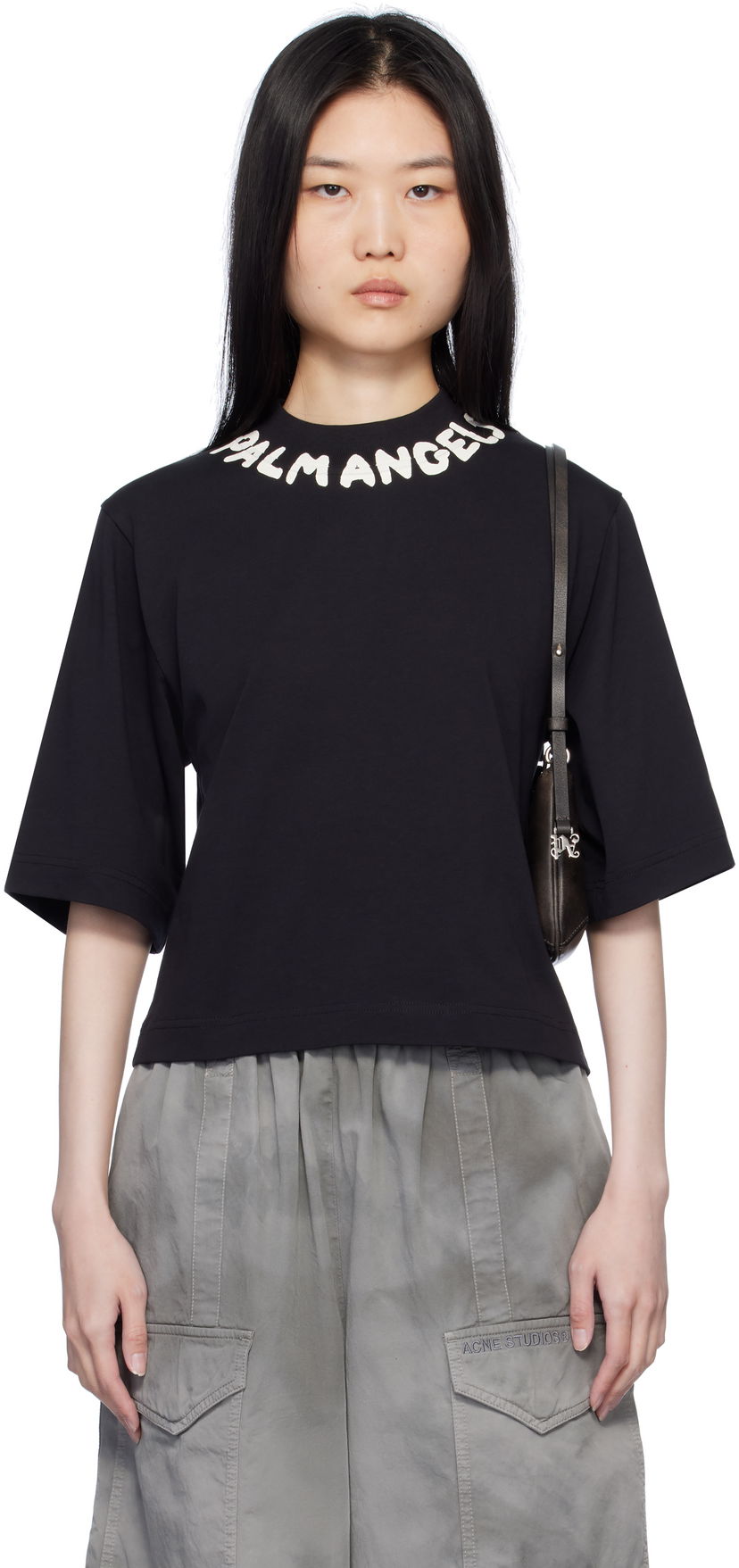 T-shirt Palm Angels Cropped Logo T-Shirt Svart | PWAA020S25JER0031003