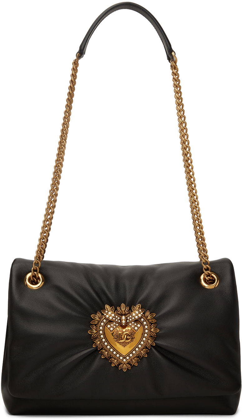 Handväska Dolce & Gabbana Medium Soft Shoulder Bag with Heart Applique Svart | BB7541 AF984