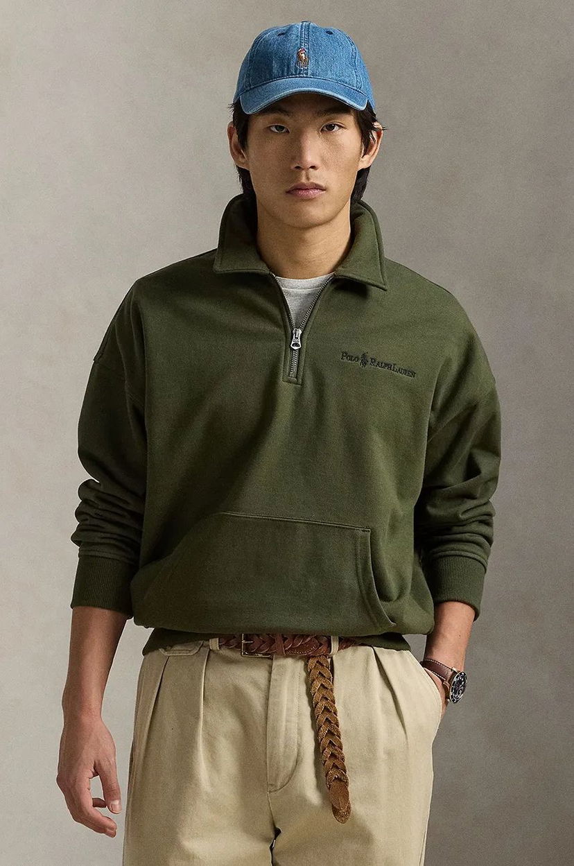 Sweatshirt Polo by Ralph Lauren Green Pullover with Quarter Zipper Grön | 710961138