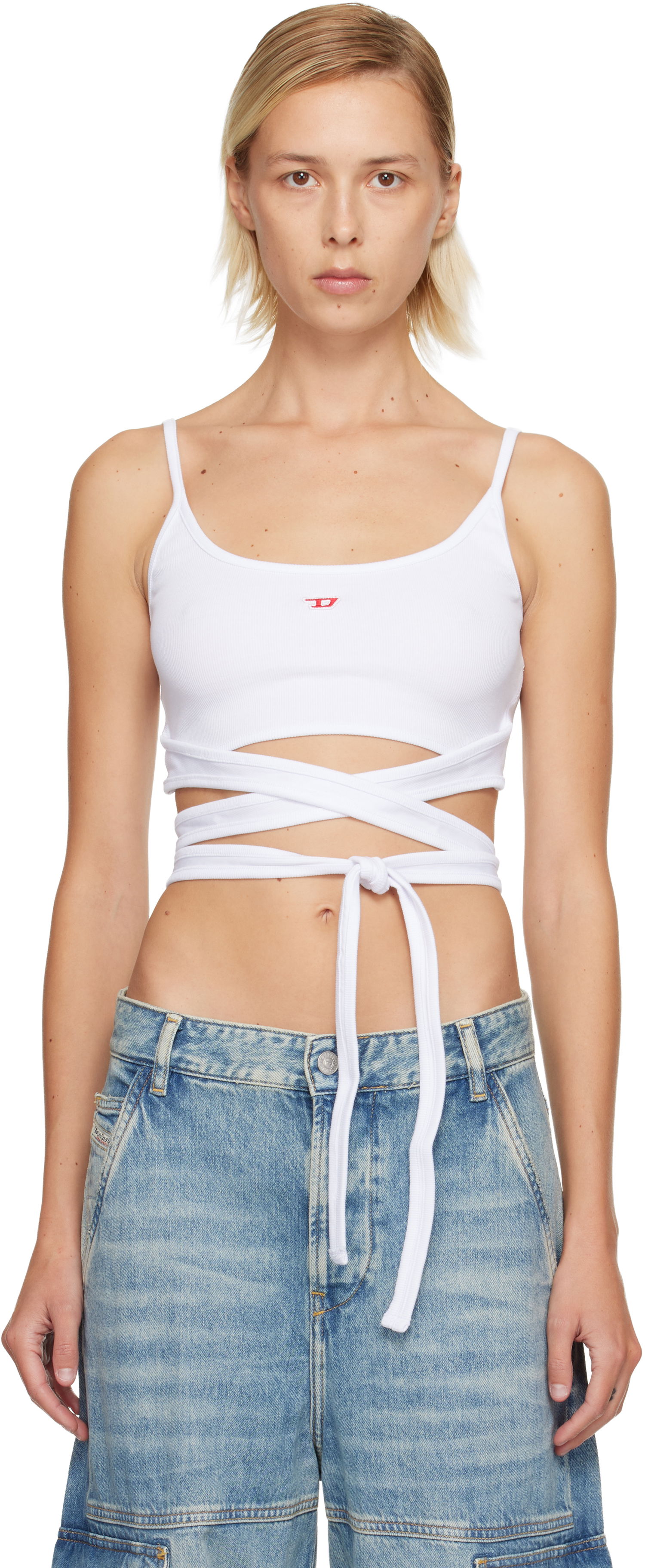 Linne Diesel Ribbed Knit Cut-Out Wrap-Around T-Leya-Tail Tank Top Vit | A18356 0EJAI, 0